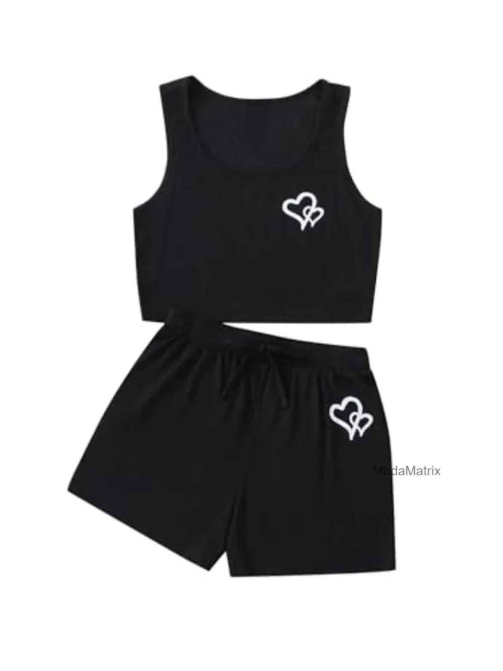 Girls Ribbed Heart Graphic Sleeveless Tank Top & Short Set